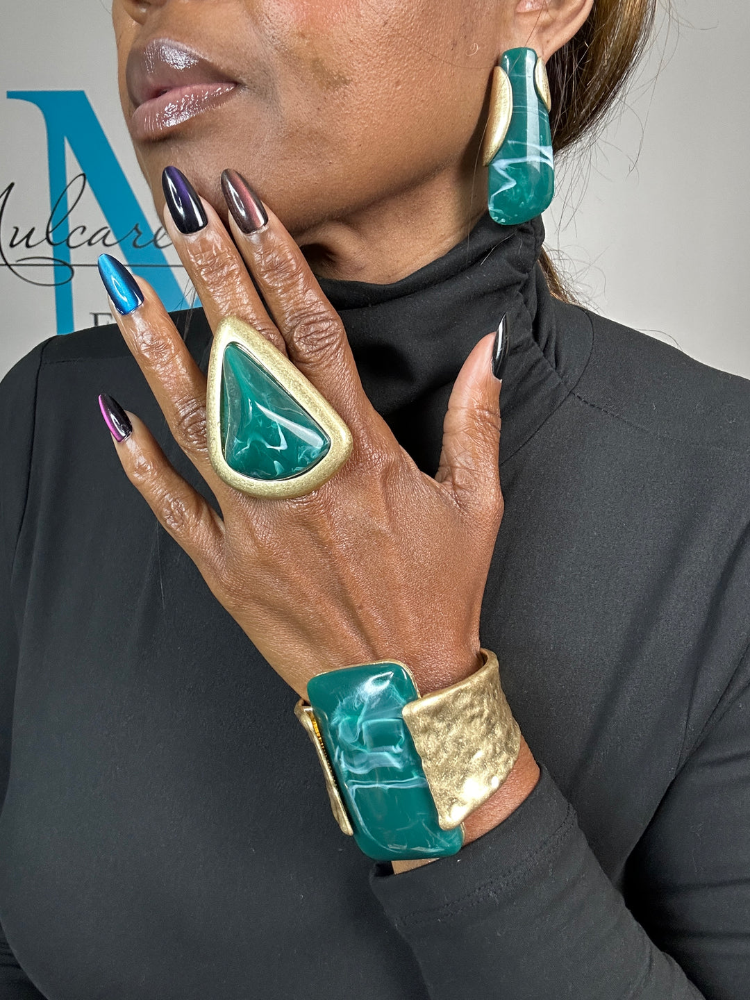Oversized Bold Tulip  Earrings - Teal