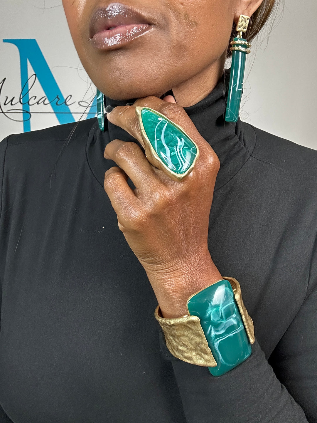 Oversized Bold Pointed Long Drop Statement Earrings - Teal