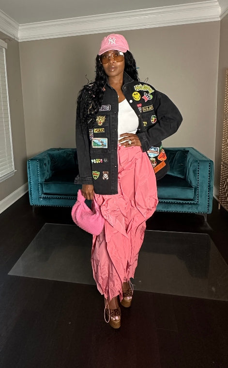 Denim Patch Front Jacket -Black