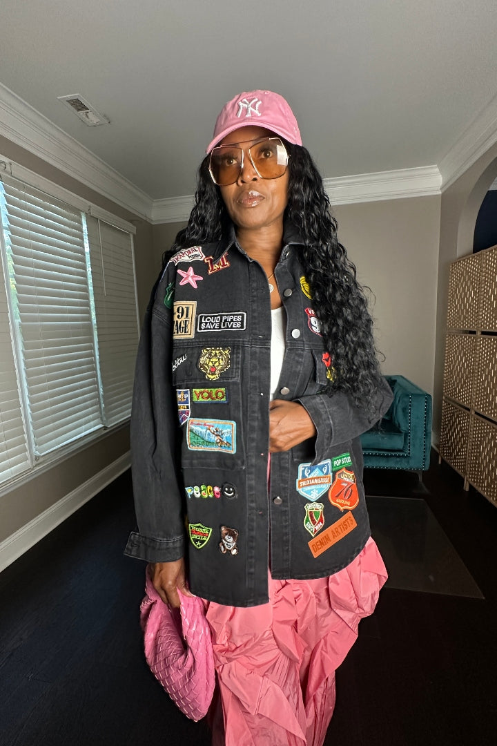 Denim Patch Front Jacket -Black