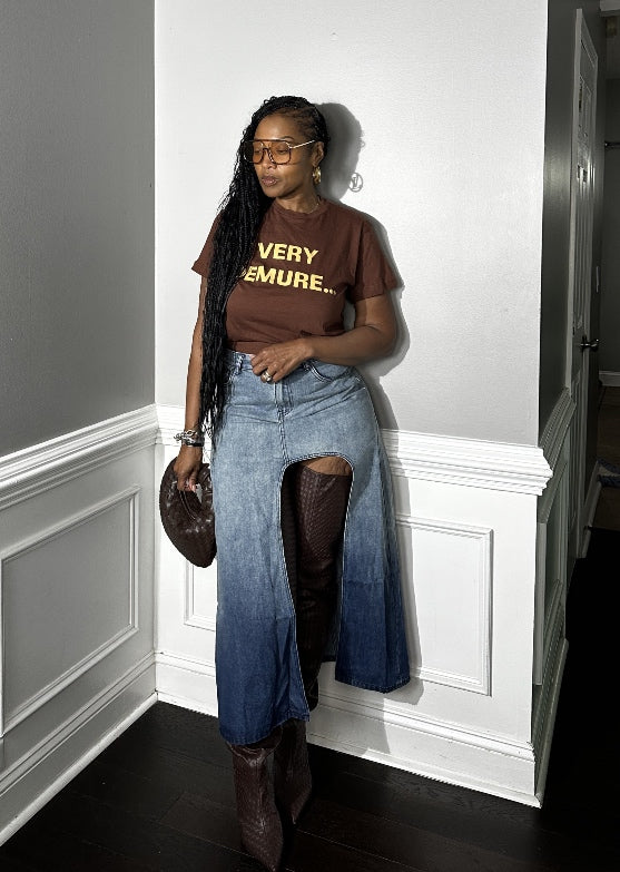 Party in the Front  Denim Full Length Stretch Maxi Skirt