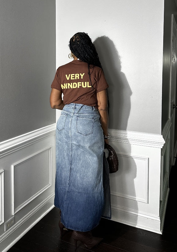 Party in the Front  Denim Full Length Stretch Maxi Skirt