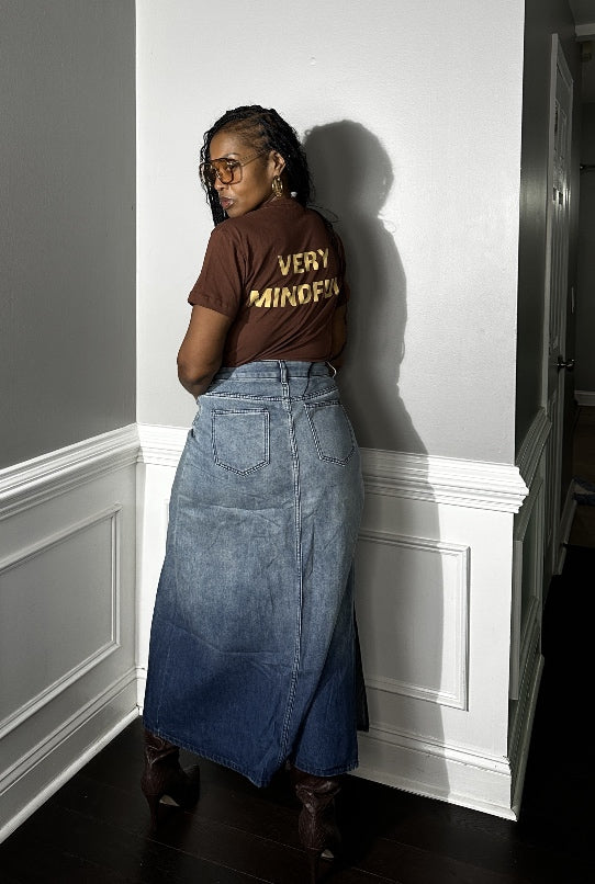 Party in the Front  Denim Full Length Stretch Maxi Skirt