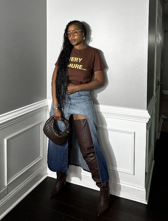 Party in the Front  Denim Full Length Stretch Maxi Skirt