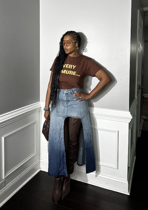 Party in the Front  Denim Full Length Stretch Maxi Skirt