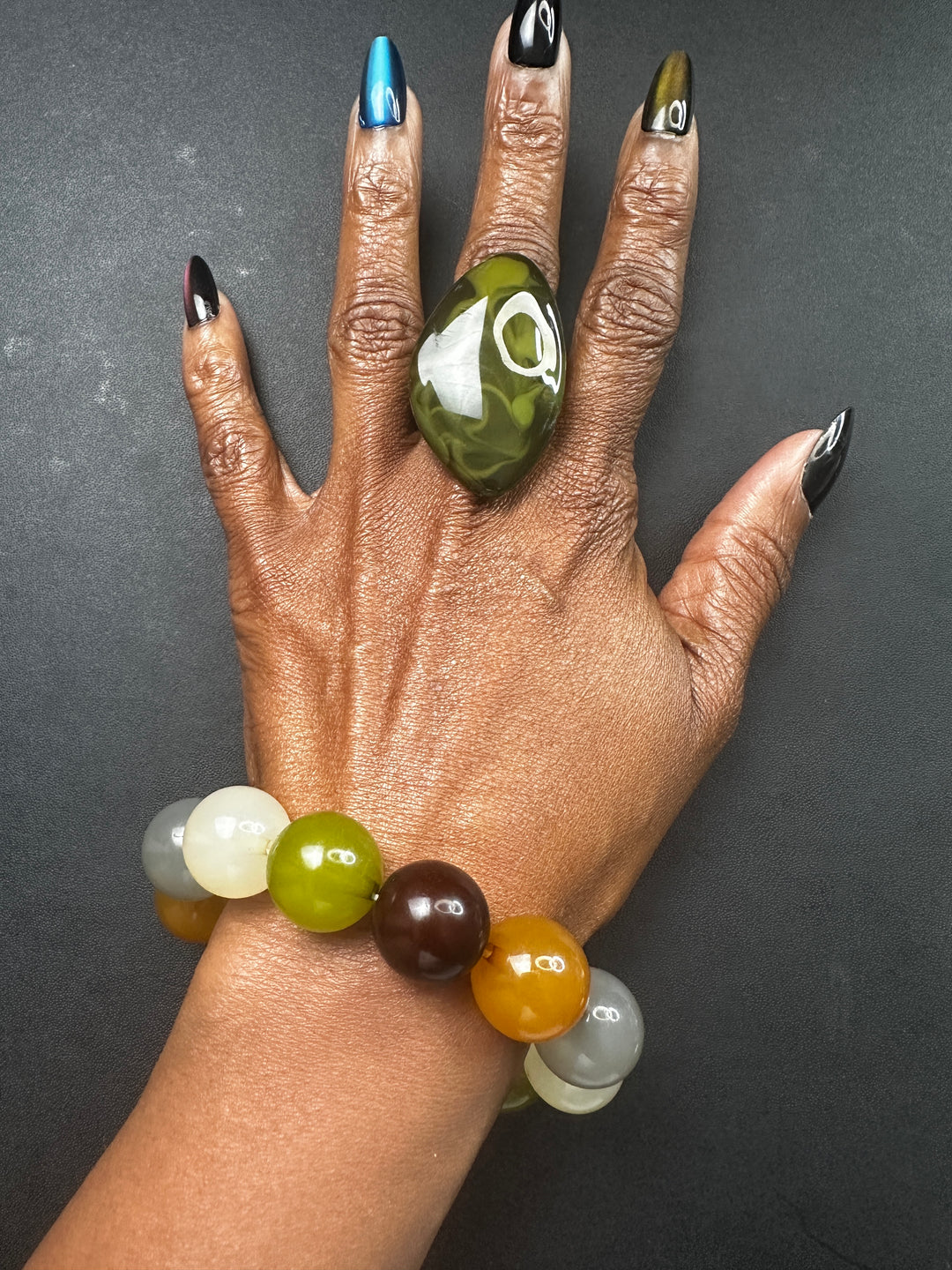 Dainty but Chic 2 piece Ring and Bracelet set -Olive Blend