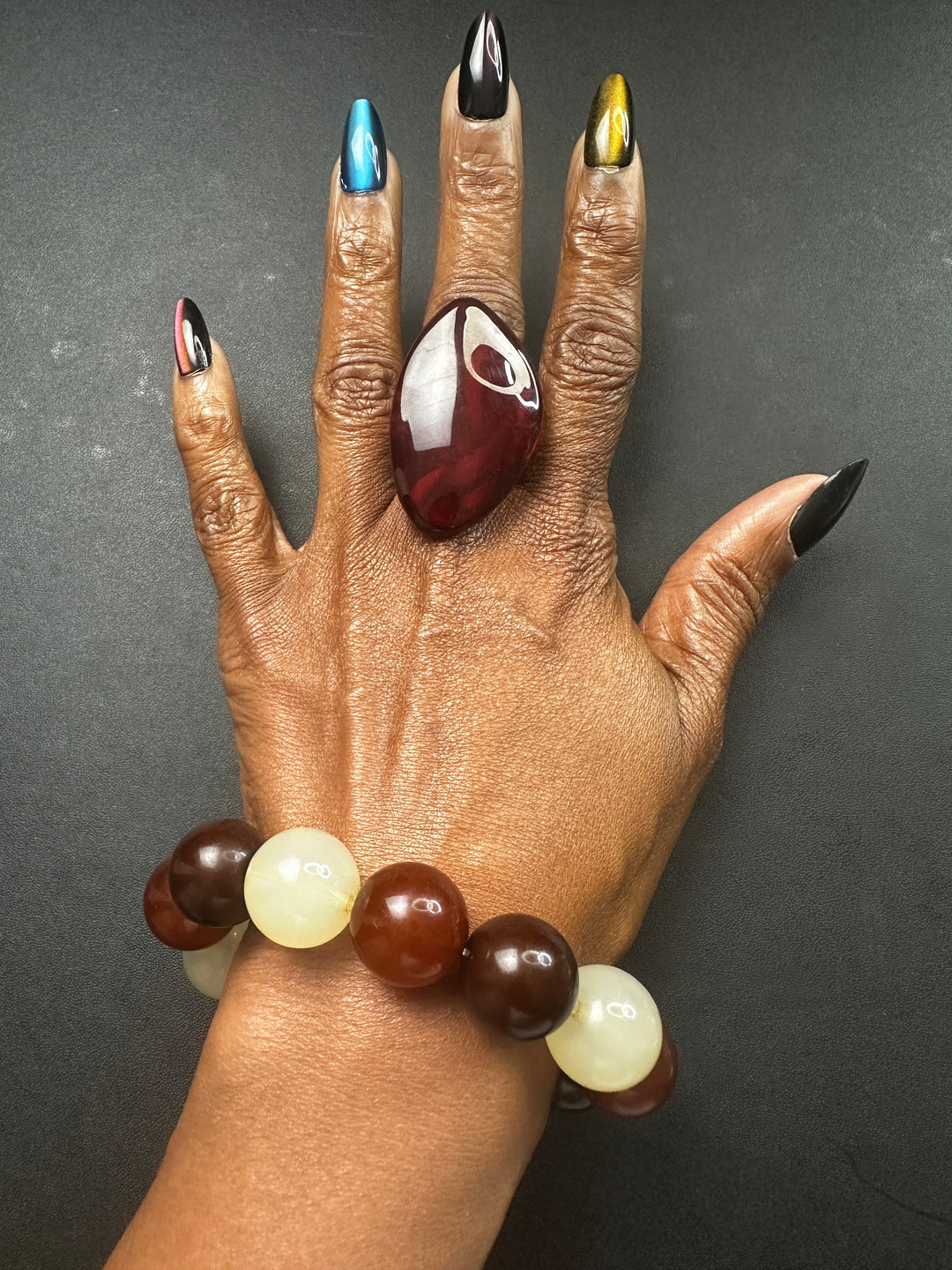 Dainty but Chic 2 piece Ring and Bracelet set -Dark Brown Blend