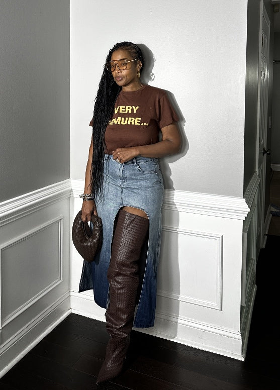 Party in the Front  Denim Full Length Stretch Maxi Skirt