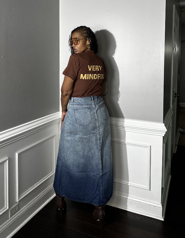 Party in the Front  Denim Full Length Stretch Maxi Skirt