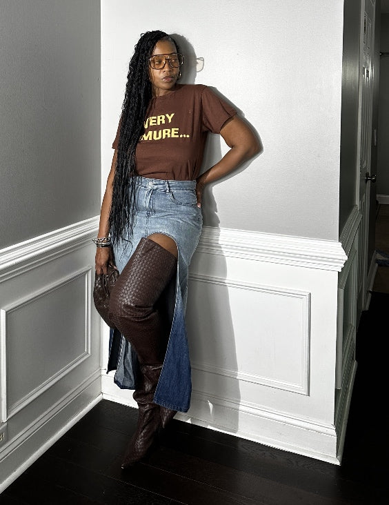 Party in the Front  Denim Full Length Stretch Maxi Skirt