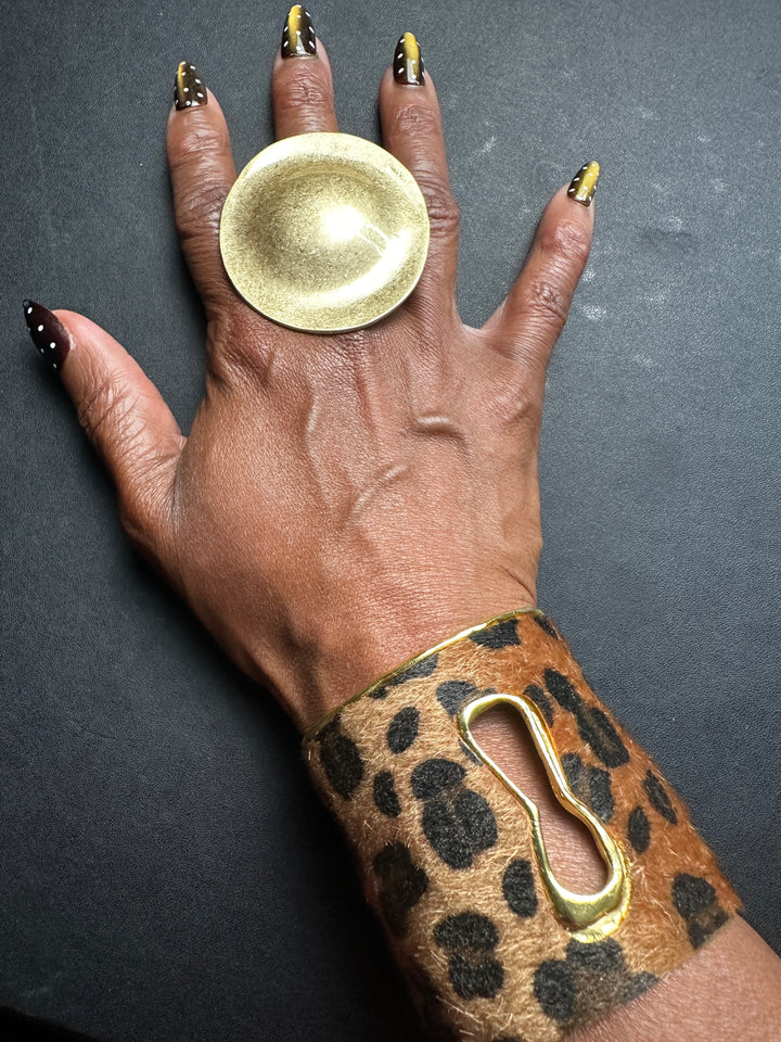 Key Hole Sculpted Cuff Bracelet -Leopard