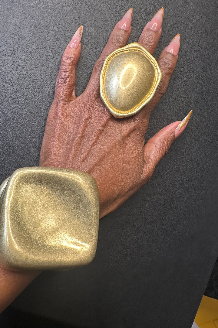 Oversized Gold Squoval Accent Stretch Ring