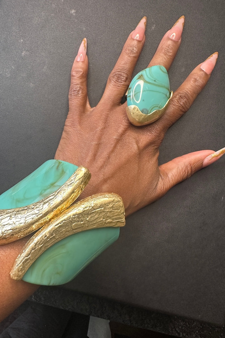 Oversized Stretch Bold Tulip Statement Ring - Turquoise