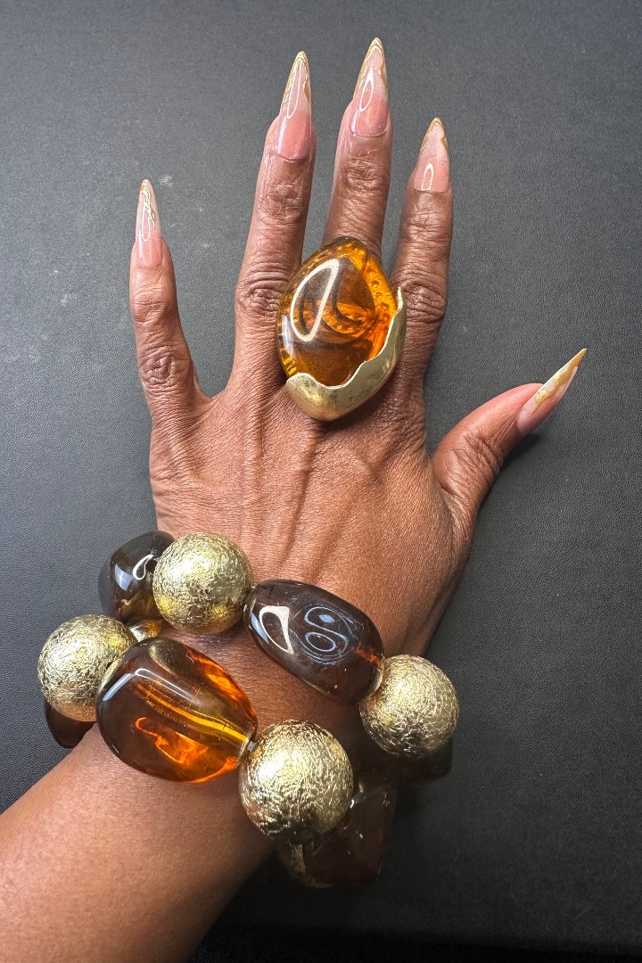 Oversized Stretch Bold Tulip Statement Ring - Amber Topaz
