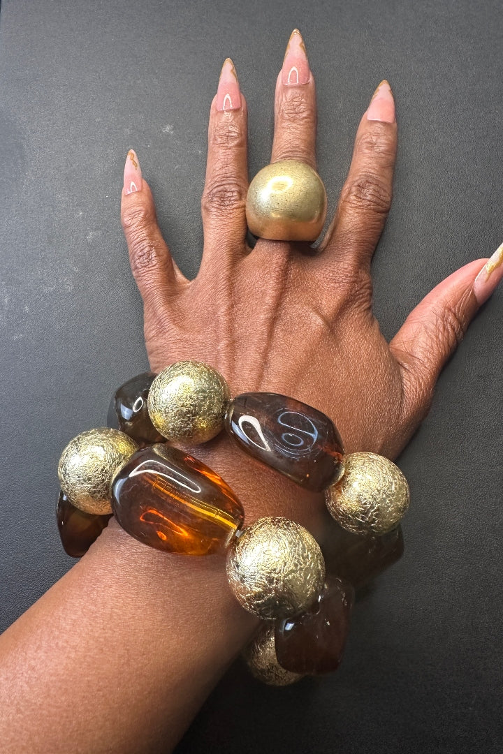 Halo Stretch Beaded Bracelet  - Gold Amber Topaz Blend