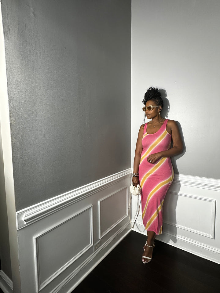 Summer Nights Side Split Midi Dress- Cranberry and Mustard Blend