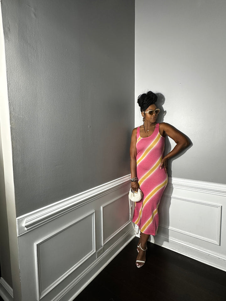 Summer Nights Side Split Midi Dress- Orange and Pink Blend