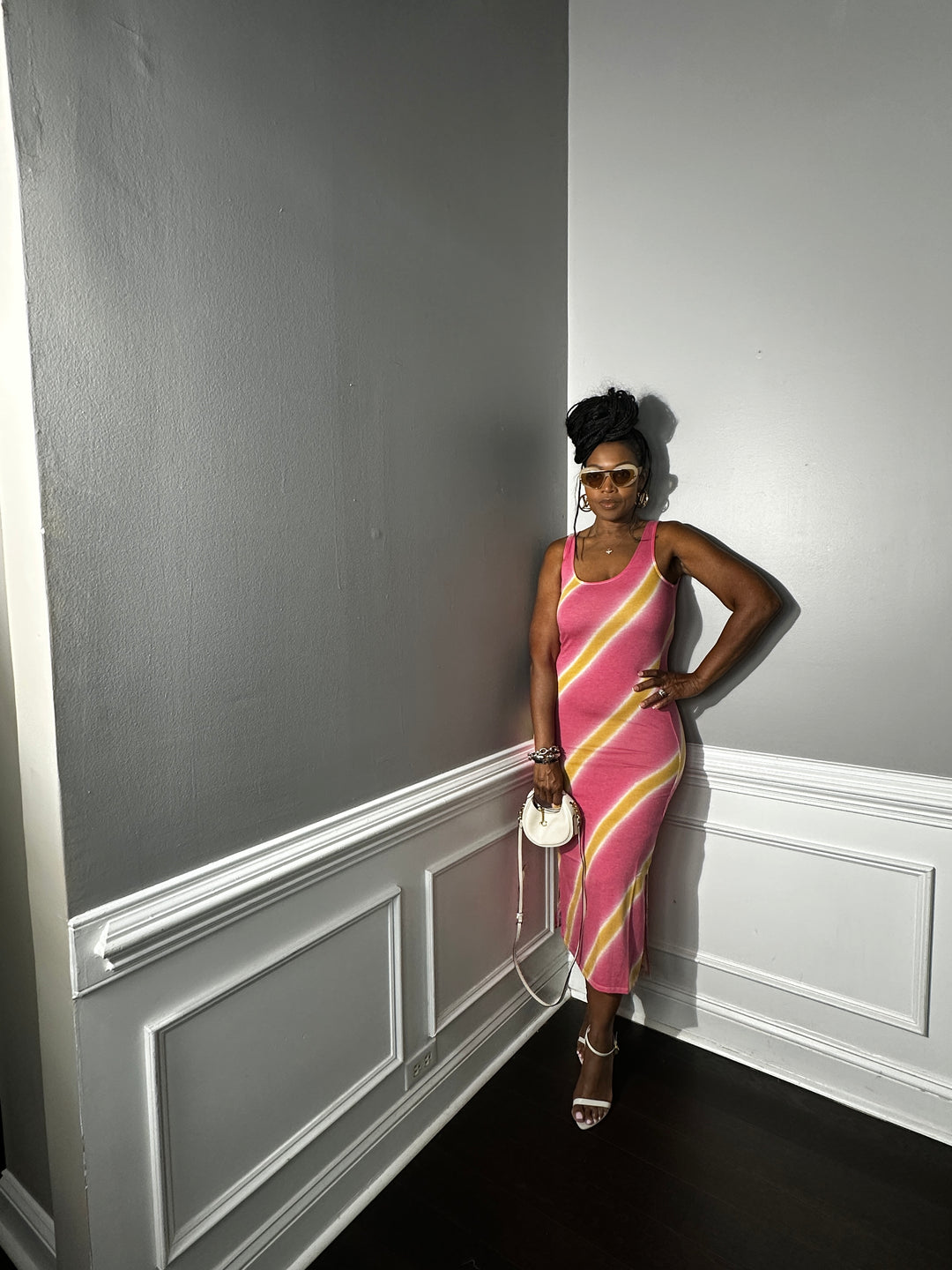 Summer Nights Side Split Midi Dress- Cranberry and Mustard Blend