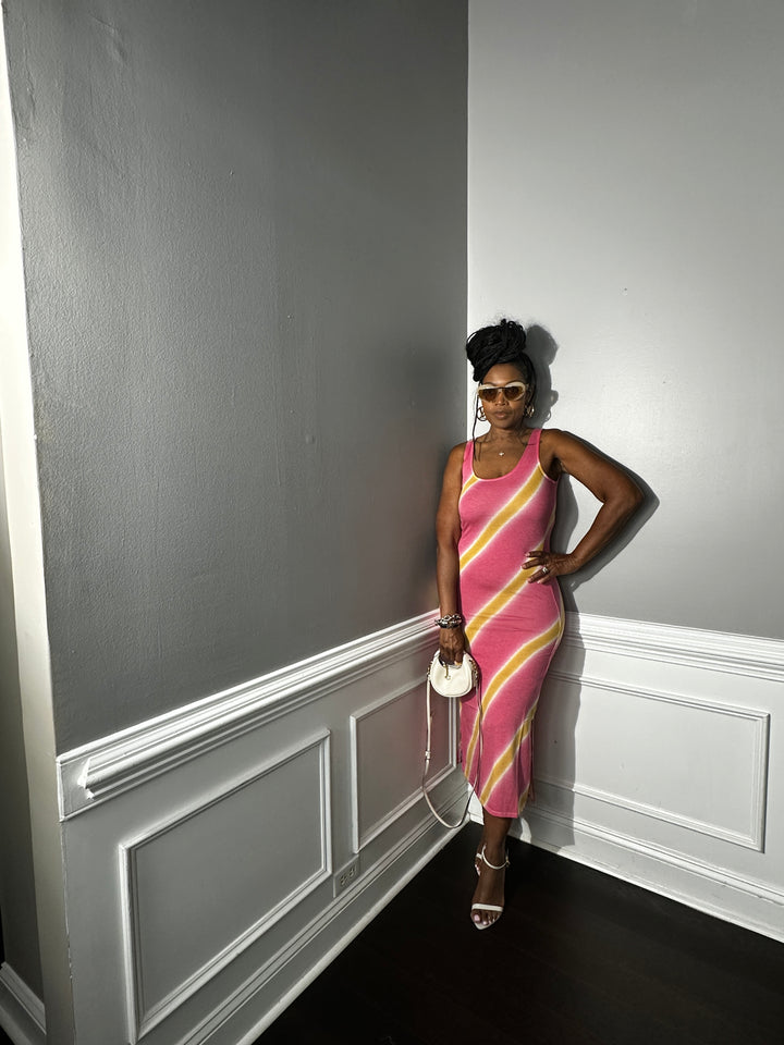 Summer Nights Side Split Midi Dress- Cranberry and Mustard Blend