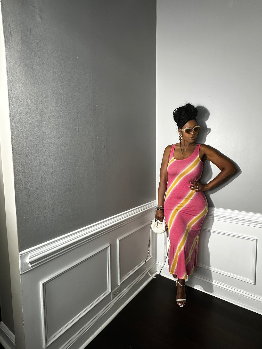 Summer Nights Side Split Midi Dress- Cranberry and Mustard Blend