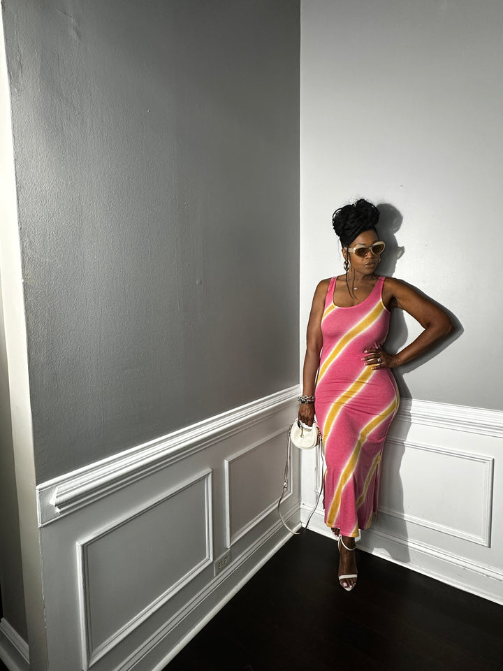 Summer Nights Side Split Midi Dress- Cranberry and Mustard Blend
