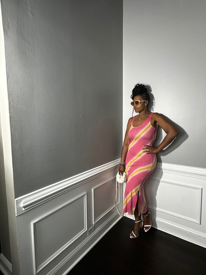 Summer Nights Side Split Midi Dress- Orange and Pink Blend