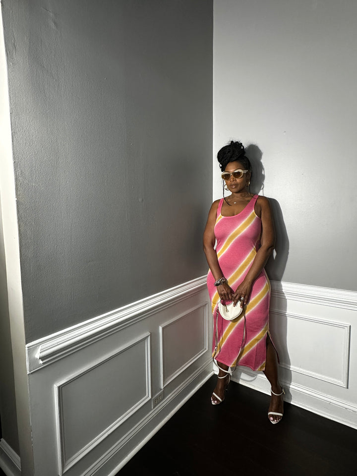 Summer Nights Side Split Midi Dress- Orange and Pink Blend