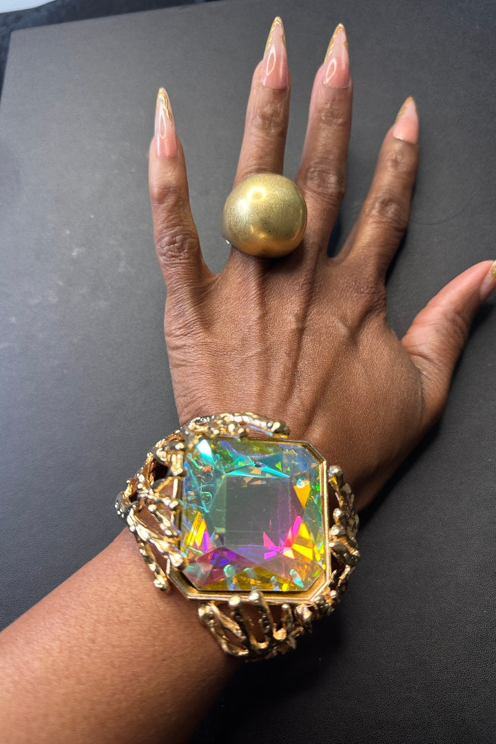Gold Watercolor Bold Sculpted Hinged Bangle Tree Bracelet