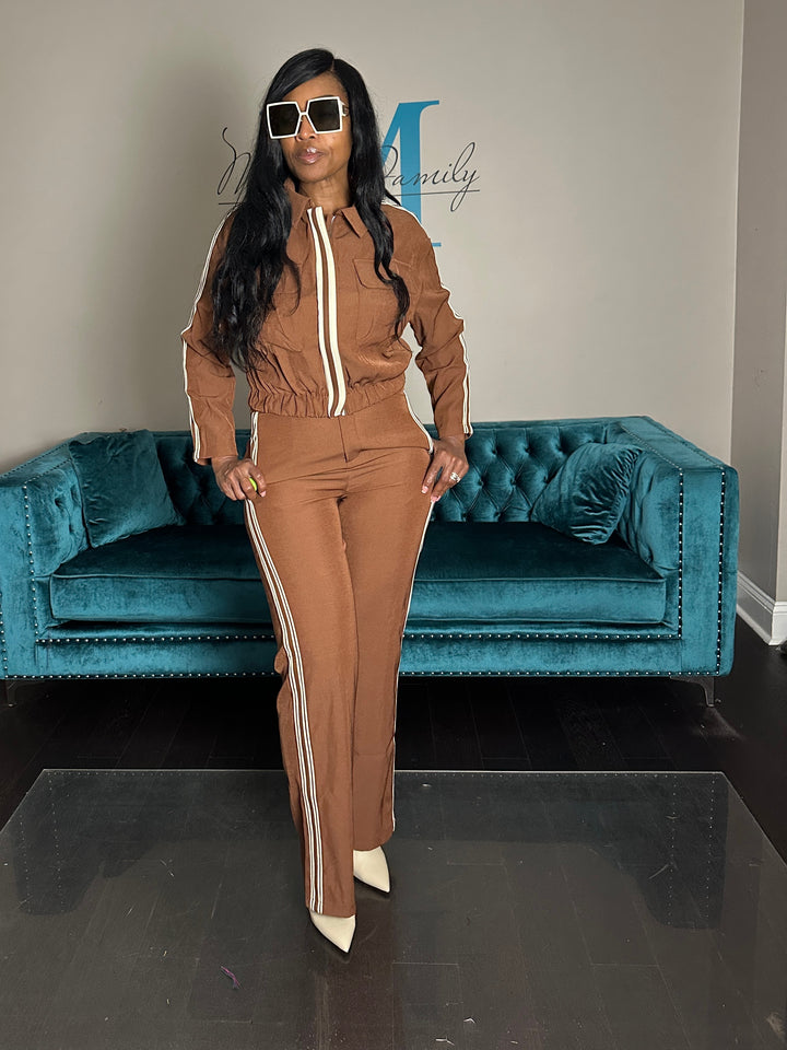 Chocolate Brown Tailored Track Suit Set