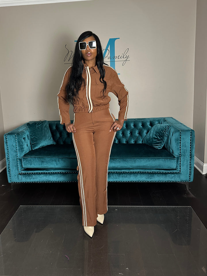 Chocolate Brown Tailored Track Suit Set