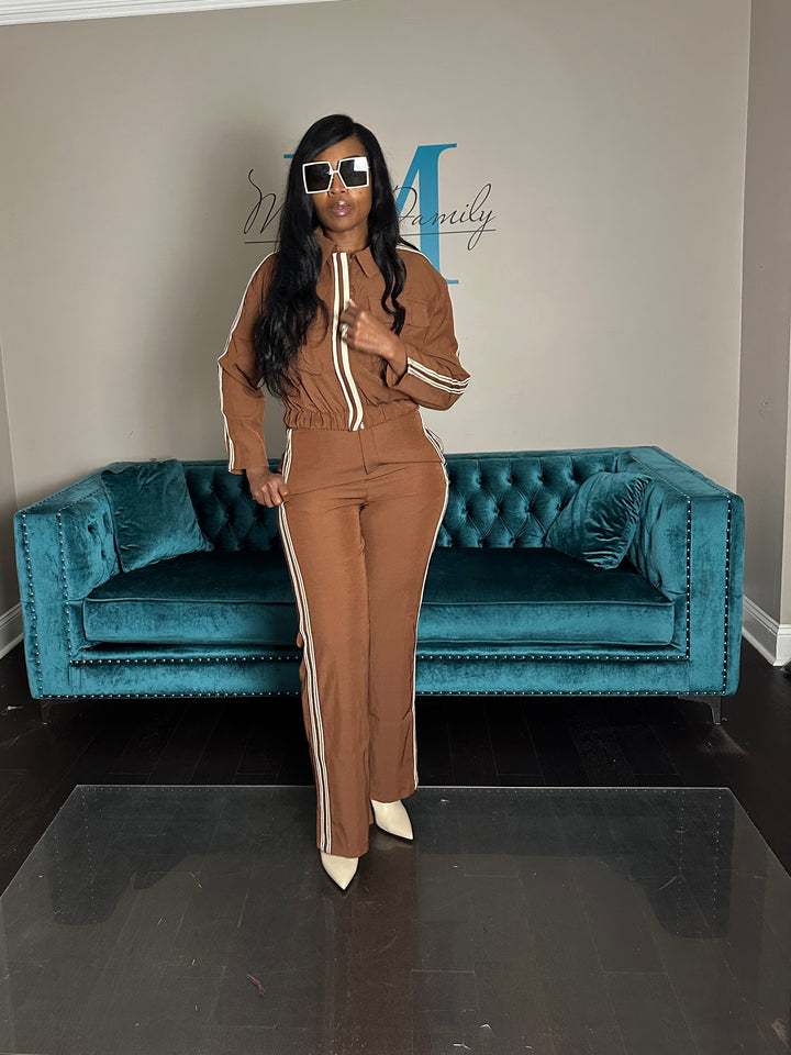 Chocolate Brown Tailored Track Suit Set