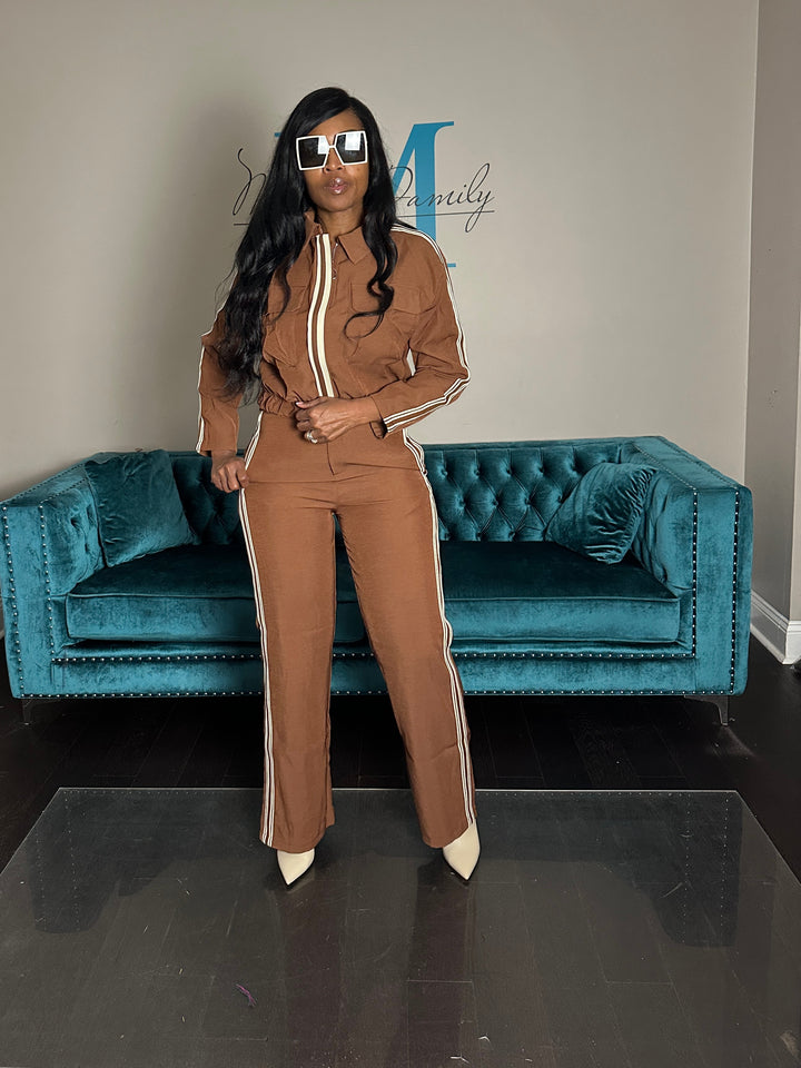 Chocolate Brown Tailored Track Suit Set