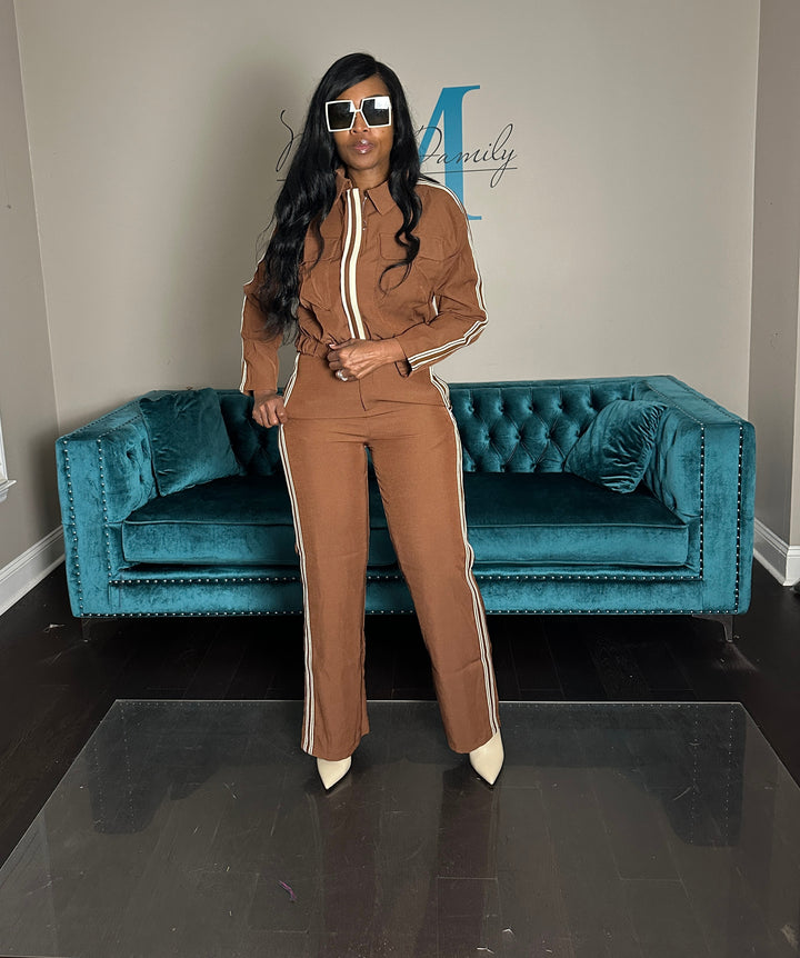 Chocolate Brown Tailored Track Suit Set