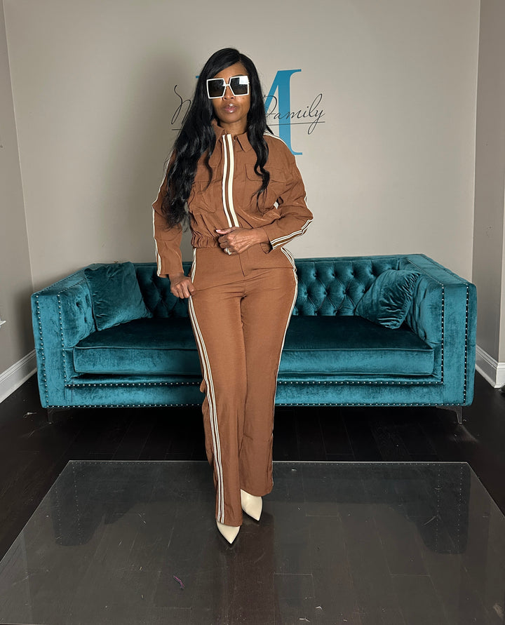 Chocolate Brown Tailored Track Suit Set