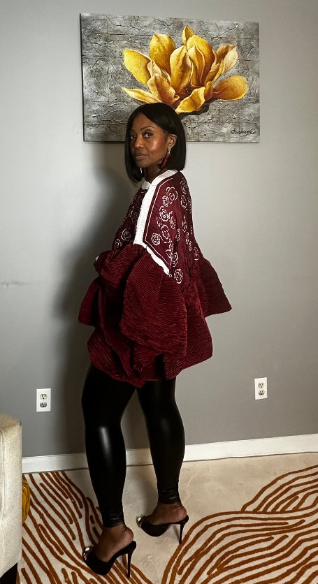 So Fancy  Ruffled Top - Burgundy Wine Blend