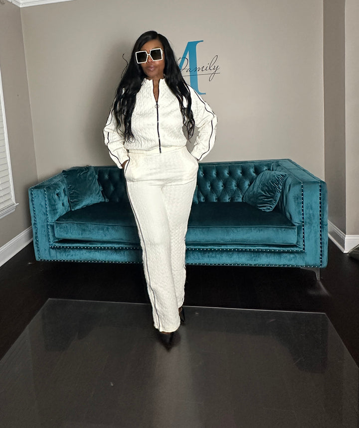 Very Essential Piped Track Suit Set - Black with White Piping