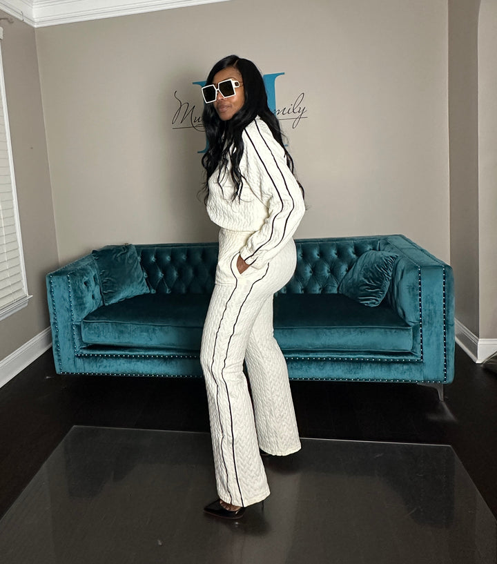 Very Essential Piped Track Suit Set - Black with White Piping