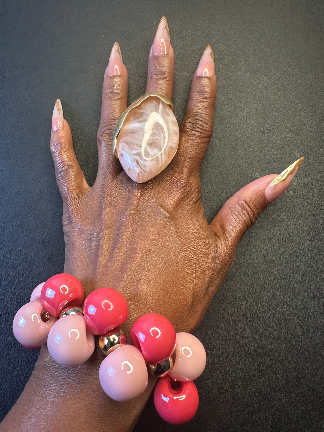 Oversized Stretch Bold Tulip Statement Ring -Pink