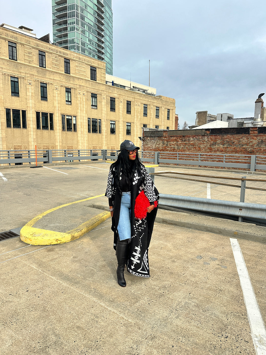 Rich Auntie Open Front Winter Kimono for Women- Black and Grey Blend Ships 1/30