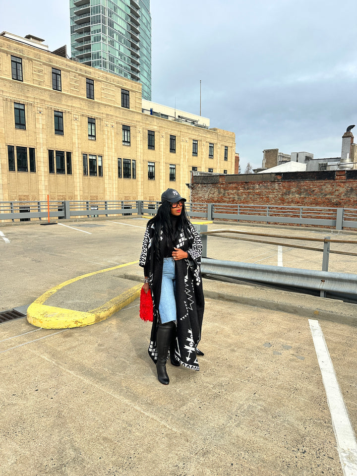 Rich Auntie Open Front Winter Kimono for Women- Black and Grey Blend Ships 1/30