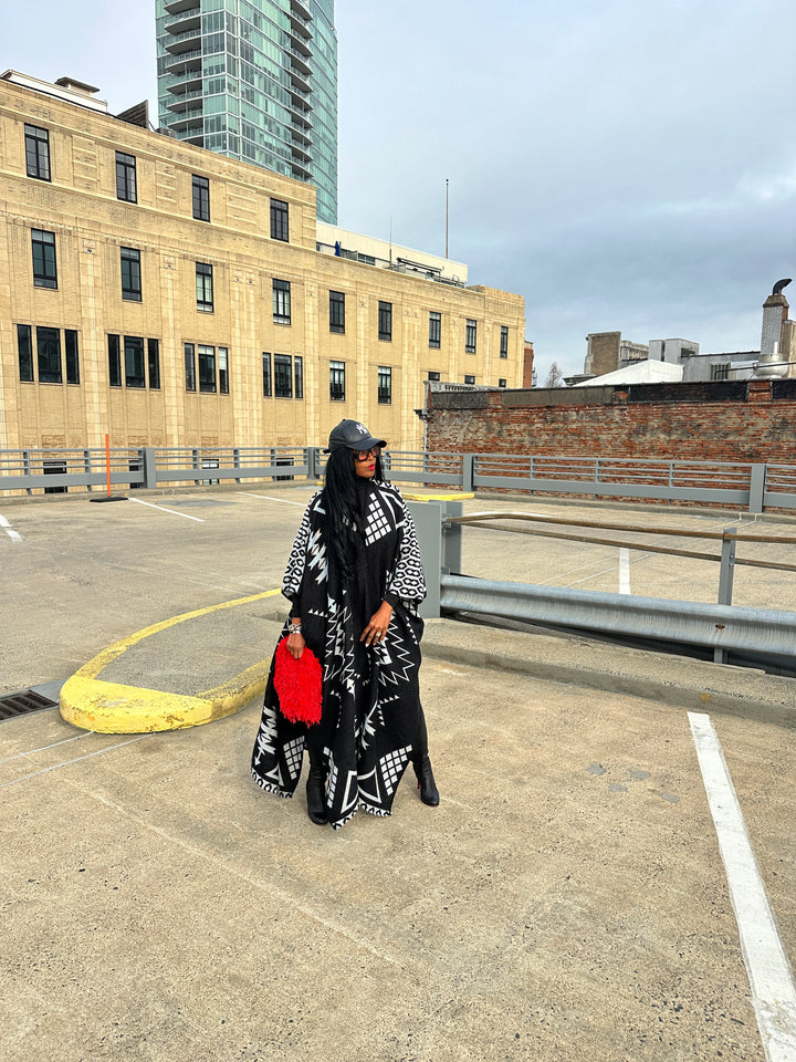 Rich Auntie Open Front Winter Kimono for Women- Black and Grey Blend Ships 1/30