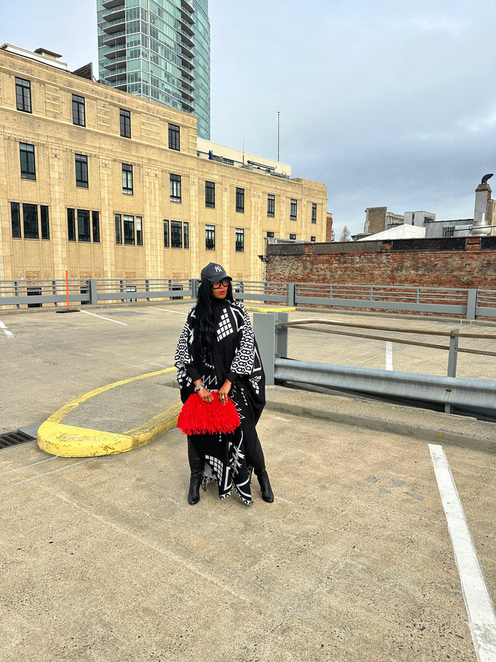 Rich Auntie Open Front Winter Kimono for Women- Black and Grey Blend Ships 1/30