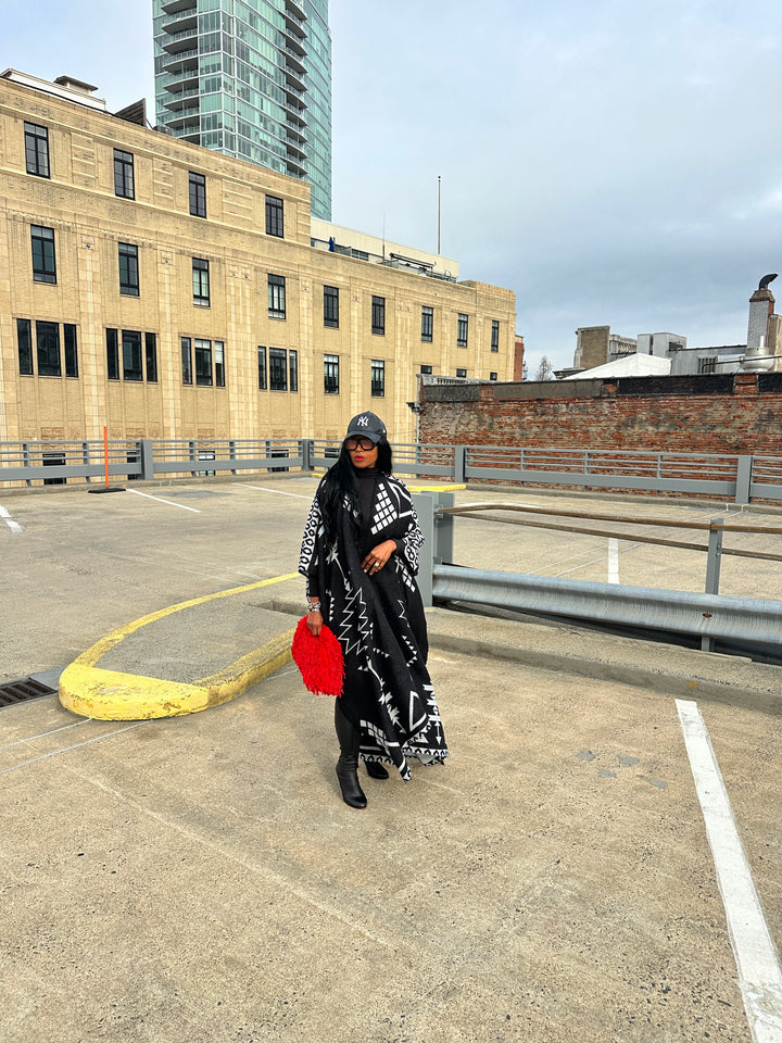 Rich Auntie Open Front Winter Kimono for Women- Black and Grey Blend Ships 1/30