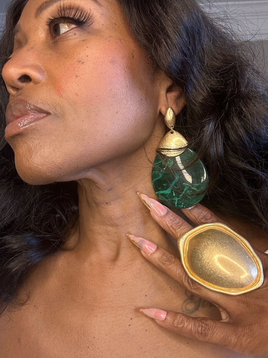 Oversized Bold Tear Drop Statement Earrings - Emerald Green
