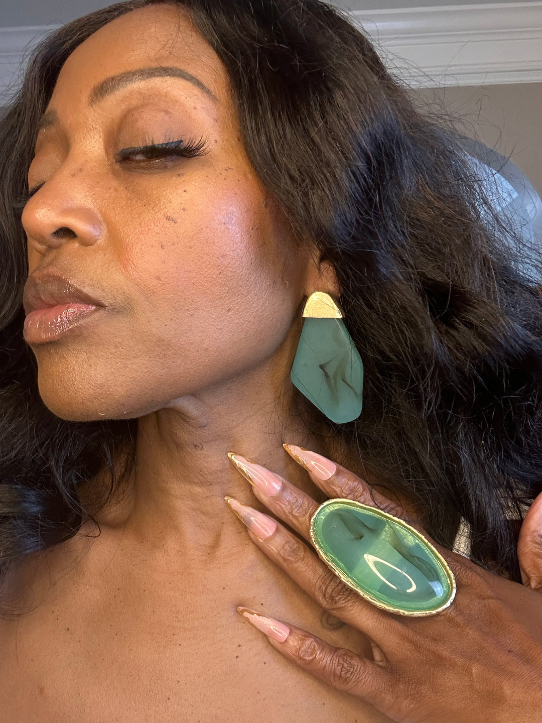Geometric Stone Earrings - Jade