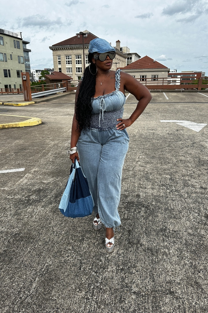 Jean ruffle jumpsuit online