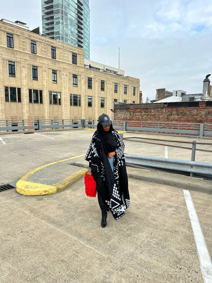 Rich Auntie Open Front Winter Kimono for Women- Black and Grey Blend Ships 1/30