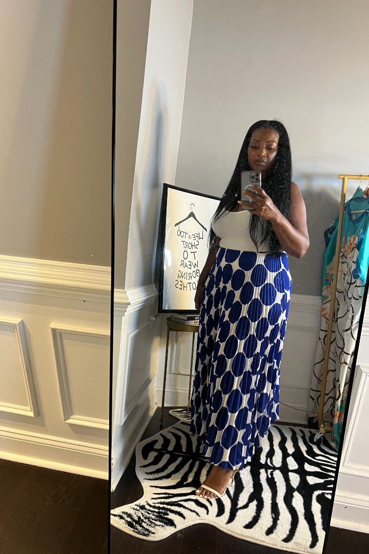 Classy and Fabulous Polka Dot Plated Maxi Skirt - Royal Blue
