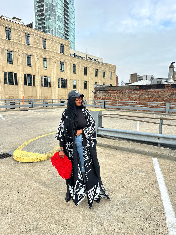 Rich Auntie Open Front Winter Kimono for Women- Black and Grey Blend Ships 1/30