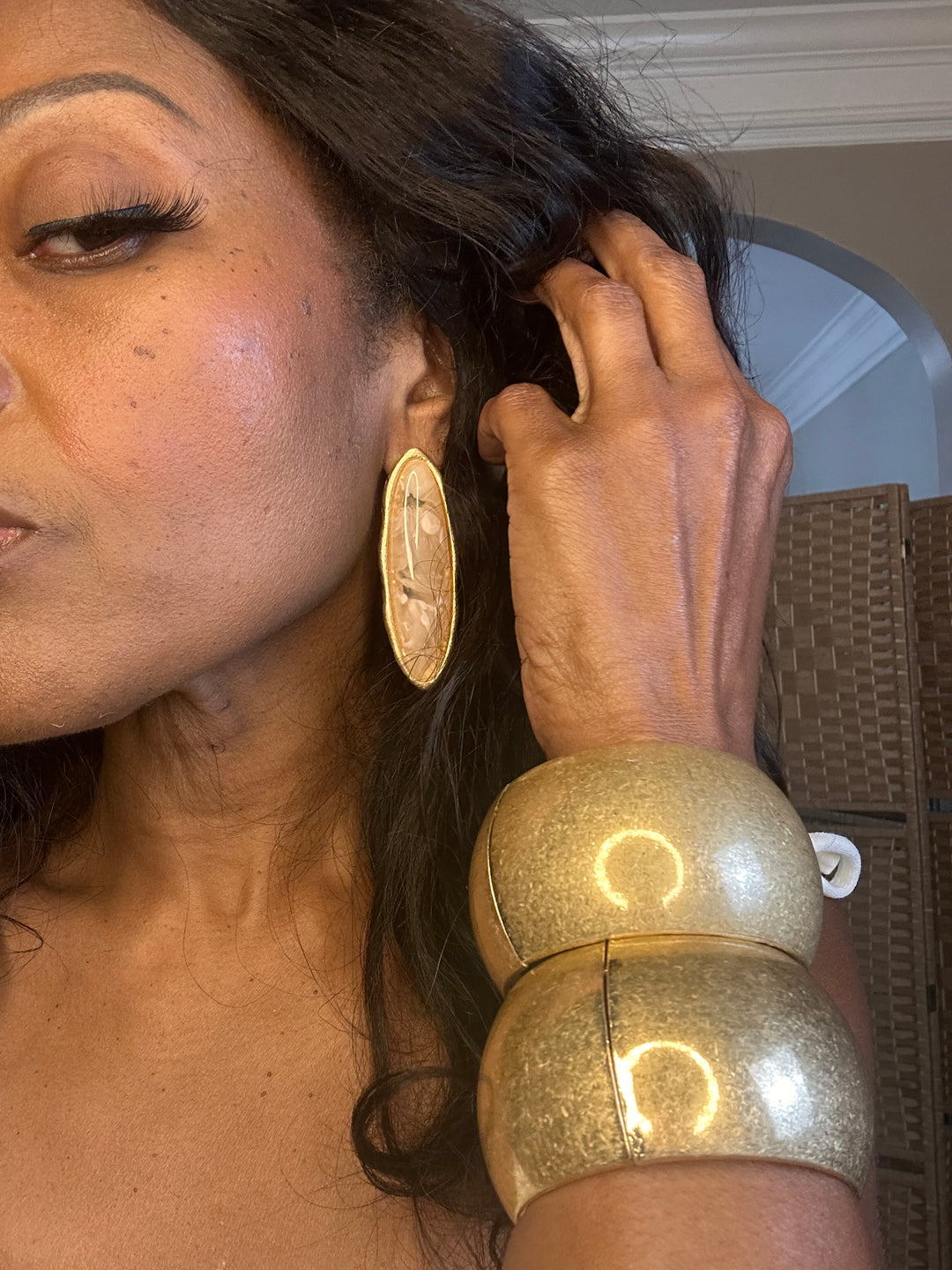 Oversized Bold Oval Drop Statement Earrings - Pink